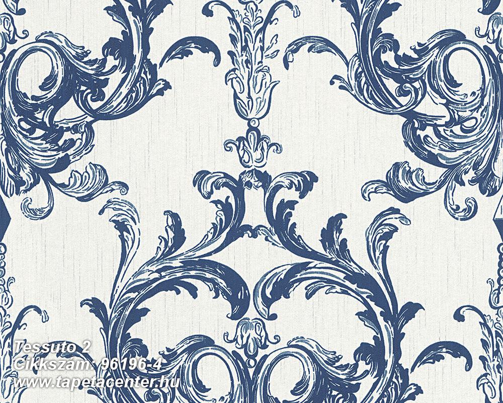 Barokk-klasszikus,valódi textil,fehér,kék,gyengén mosható,vlies tapéta 